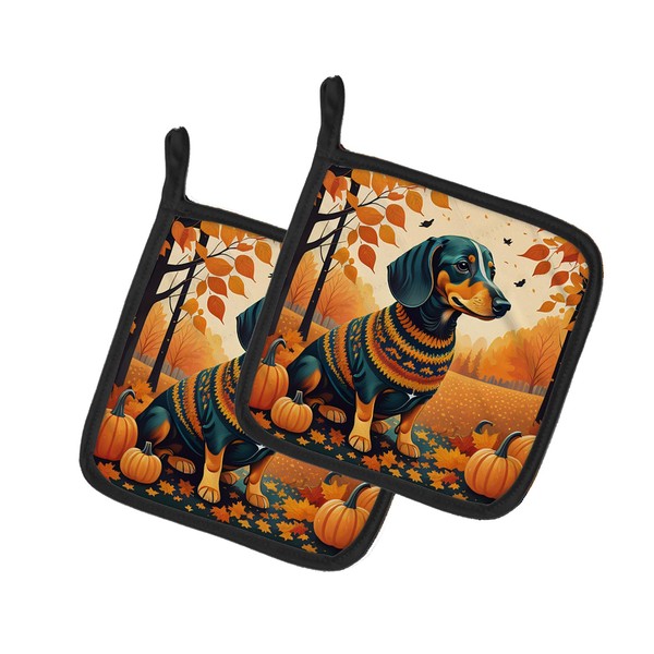 Caroline's Treasures DAC1042PTHD Dachshund Fall Pair of Pot Holders Kitchen
