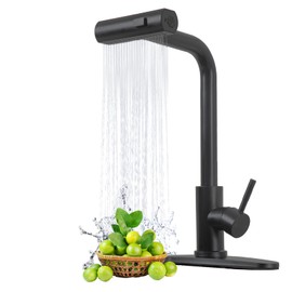 HOTIS Black Kitchen Faucets with Pull Down Sprayer, Stainless Steel Single Handle Matte Black Kitchen Sink Faucet, Sink Faucet for Farmouse Camper RV Bar, Suitable for 1 or 3 Hole Installation