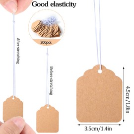 200 Pcs Small Price Tags, Paper Tags with Elastic String, Writable Blank Kraft Gift Tags for Clothes Jewelry Christmas Gifts Stocking Stuffers(1.38×1.8Inch, Brown)
