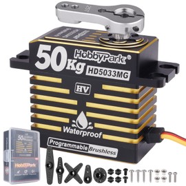 HobbyPark Waterproof RC Servo High Torque Brushless Motor Metal Gear Digital Servo Aluminum Case for 1/8 1/10 RC Crawler SCX10 TRX4 RC Truck Car Buggy RC Basher Control Angle 180° HV (50kg Torque)