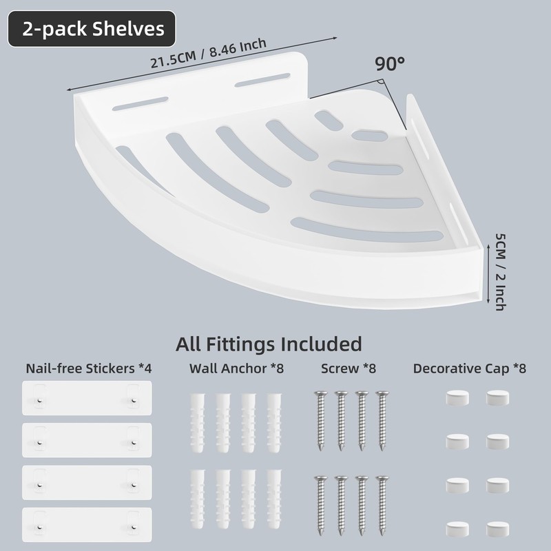 Wisfame Aluminium Shower Corner Shelves - Rustproof Shower Caddy No