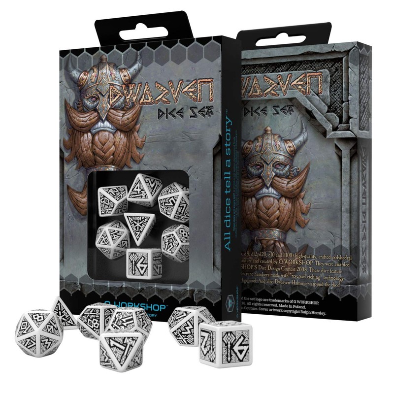 Q-Workshop Dwarven White & Black RPG Ornamented Dice Set 7