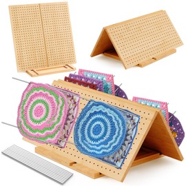 Beeveer 17x17" Foldable Crochet Blocking Board with 10 Pins/Pegs Large Blocking Board for Crocheting Knitting, Bamboo Granny Square Boards, Wooden Crocheting Accessories Gifts for Crocheters