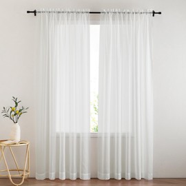 PONY DANCE White Voile Curtains Extra Long - Net Curtains Slot Top Window Treatment Semi Transparent Sheer Curtains for Bedroom, 2 Panels, 60 x 95-Inch Drop