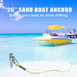 Insaga Fully Welded Boat Anchor, 304 Stainless Steel Kayak Anchor, 26" Jet Ski Anchor, Sand Anchor, Pontoon Anchor for Beach, Shallow Water, Non-Slip Handle Sand Spike Boat Anchor