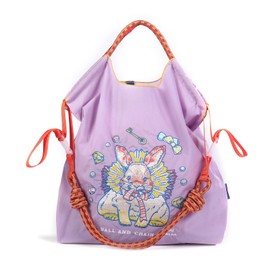 Ball&Chain Embroidery Tote Bag for Women, Foldable Tote Bag Large Shoulder Bag Top Handle Handbag for Travel, Work (Purple, Small)