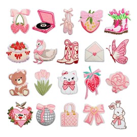 GIDWRIY Pack of 20 iron-on patches for iron-on, children's patches, iron-on patches for textiles, iron-on patches, iron-on stickers, clothing, embroidered patches for girls, DIY decorative patches for
