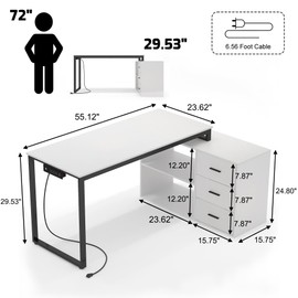 Chnnmbrn Home Office Computer Desk with Power Outlet,55 Inch Large L Shaped Desk with Drawers and Shelves,White Business Furniture Desk Workstation for Home Office
