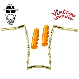 Vintage Lowrider 15" CURVED Flat Twisted Handlebar 25.4mm Gold & Grips Gold.