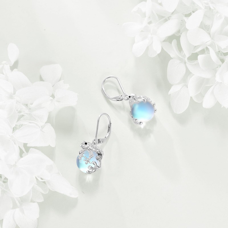 Frog Earrings for Women 925 Sterling Silver Moonstone Dangle Earrings
