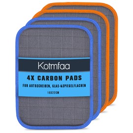 4 x carbon pads with absorbent core, microfibre glass cloths, car window cloth, window cleaning cloth for easy gentle cleaning of your windows, scratch-free and without streaks, 16 x 22 cm