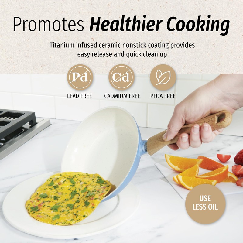 GoodCook Healthy Ceramic Titanium-Infused 8” Fry Pan, Light Blue –