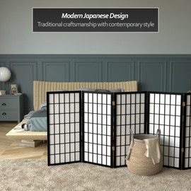 3 ft. Short Window Pane Shoji Screen - Black - 6 Panels