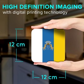 1 x Square Jumbo Size Coaster 12cm Canary Islands Flag Travel Holiday Cork Backed MDF Glossy Tea Coffee Accessory #58862