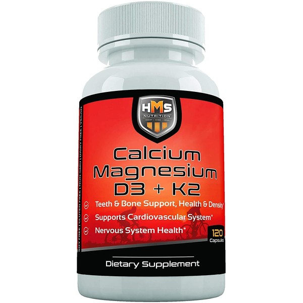 HMS Nutrition Calcium & Magnesium with Vitamins D3 &K2 - 120 Vegan Capsules