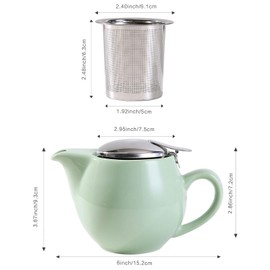 Auxmeware - Small Ceramic Teapot With Stainless Steel Infuser, Heat Resistant, Perfect Tea Maker, Light Green 350ml/12.0oz
