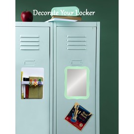 Magnetic Locker Mirror with Magnetic Pen Holders, Locker Accessories Kit, Back to School Essentials, Cute Decorative Locker Organizer for School Locker Decor, Office, Fridge, Home Decor(Green)