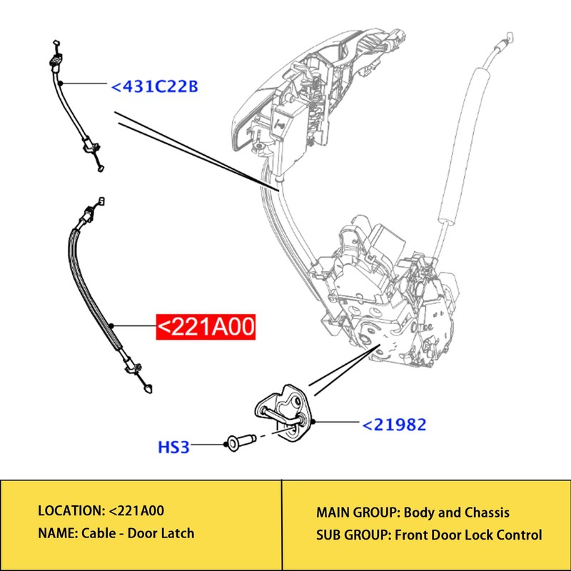 Front Door Handle Release Cable LR025409, Car Door Lock Exterior