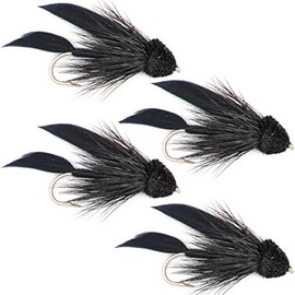 The Fly Fishing Place Black Muddler Minnow Fly Fishing Flies - Bass and Trout Streamers - Set of 4 Flies Size 6