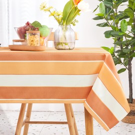 Deconovo Decorative Wipe Clean Table Cloth Water Resistant Striped Table Cloth Rectangular Polyester Tablecloth for Dining Table 54 x 108 Inch Tangerine Orange