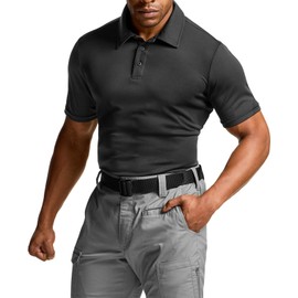CQR Men's Polo Shirts, Tactical Short Sleeve Golf Performance Shirts, Lightweight Dry Fit UPF 50+ Pique, Frost Basic Black, X-Small