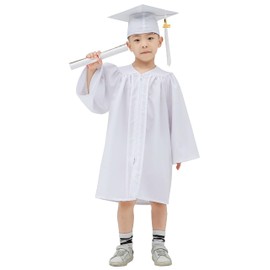 GraduationMall Matte Kindergarten & Preschool Graduation Gown Cap Set with 2025 Tassel White 33 (4'0"-4'2")