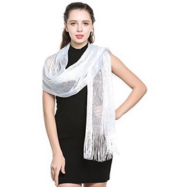 World of Shawls Scarfs and Wraps for Evening Dresses - Sheer Bridal Women's Scarves for Prom, Wedding, Party (White Smoke)