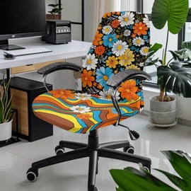 Xorudoydet Hippie Flower Pattern Computer Office Chair Cover, Waterproof Office Chair Seat Covers for Executive Swivel Task Chairs Universal Rotating Chair Slipcovers with Elastic Bottom-L