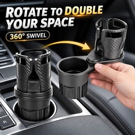 2 Pack Rotating Car Center Console Cup Holders with Double-Layer Storage Racks