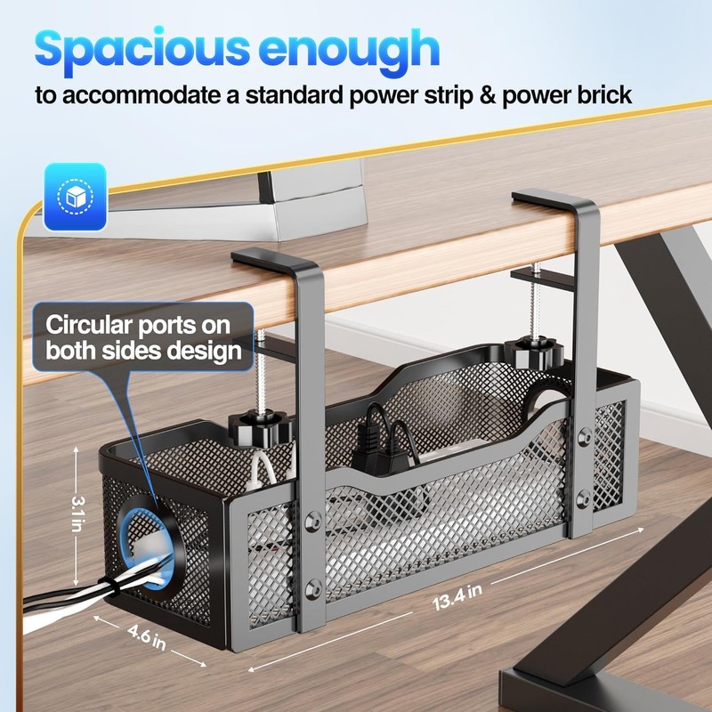 Cinati Under Desk Cable Management Tray – 15.7” No-Drill Cable