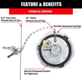 Vitonsbay Locking Fuel Cap,4" Nominal Size,Vented,Aluminum Female Fuel Cap Fit International 9200 9400