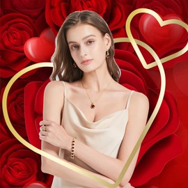 GZWHD Teardrop Red Create-Garnet Gold Tone Jewelry Sets for Women, Bridal Jewelry Sets Earrings Necklaces Open Ring Bracelet Sets, Gifts for Bridesmaids Friend Mother Wife