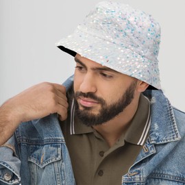 LXOrdora Womens Bucket Hat Bling Sequin Foldable Sun Cloche Cap White