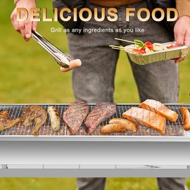 paxlwaaoon Charcoal Grill with Storage Rack Foldable, Large Stainless Steel kabob Grill for Outdoor Cooking Picnic Camping Commercial Use, 27.55" x 28.34" x 12.5"