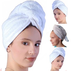 LLAMAXY Hair Towel 100% Pure Organic Cotton Hair Drying Towels Adult Child Hair Wraps Hair Turban - Towel Wrap Hair Drying Towel - Quick Twist Rapid Dry Towel - Cap - 1 pack of White