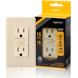 Faith 15A GFCI Outlet, Tamper-Resistant GFI Duplex Receptacles with LED Indicator, Self-Test Ground Fault Circuit Interrupter with Wall Plate, ETL Listed