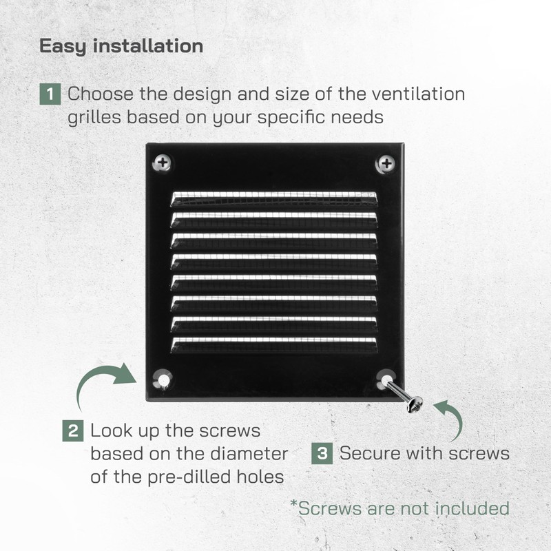 Vent Systems 5 Pcs 10x10cm Black Metal Air Vent Grille