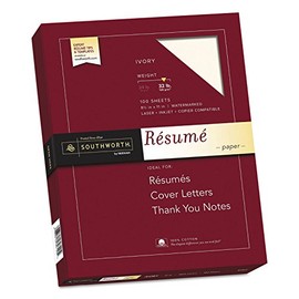 Southworth 100% Cotton Resume Paper, 32lb, 8 1/2 x 11, Ivory, 100 Sheets