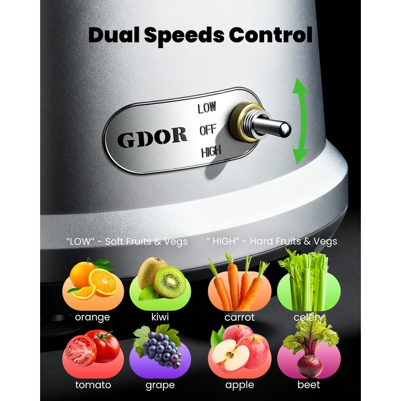 GDOR Powerful 1200W Juicer with Larger 3.2" Feed Chute, Titanium