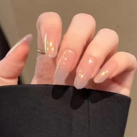 Hkanlre Gradient Fake Nails Tips Press on Nails Full Cover Almond False Long Nails for Women 24PCS