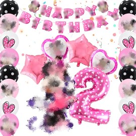 Mouse Birthday Decorations 23 PCS, Mouse Party Decorations with Happy Birthday Banner, Balloons, 2nd Birthday Decorations for Girls Themed Party Decorations, Pink Birthday Decorations Party Supplies