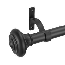 Kemmie 1" Window Treatment Curtain Rod with Decorative Pattern Urn Finials, Adjustable Length 72-144", Black