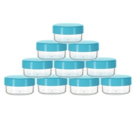 10 Gram Sample Containers with Lids, 10 Pack Sample Jars, Small Cosmetic Travel Containers for Makeup, Lotion, Cream, Powder, 10 ML Mini Containers with Blue Lids