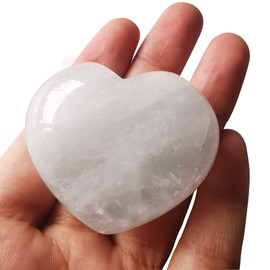 Lovionus89 Natural White Quartz Heart Love Hand Carved Palm Tree Stones Chakra Energy Crystal Healing Stone Decoration, 45 mm