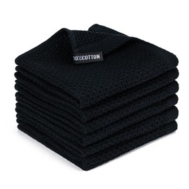 BOOMIBOO Kitchen Towels，Dish Towels 100% Cotton Waffle Weave Ultra Soft Absorbent Quick Drying Dish Rags，Dish Cloths， Dishcloths Sets，Tea Dowels for Kitchen，Bar Towels，12x12 Inches, 6-Pack, Black
