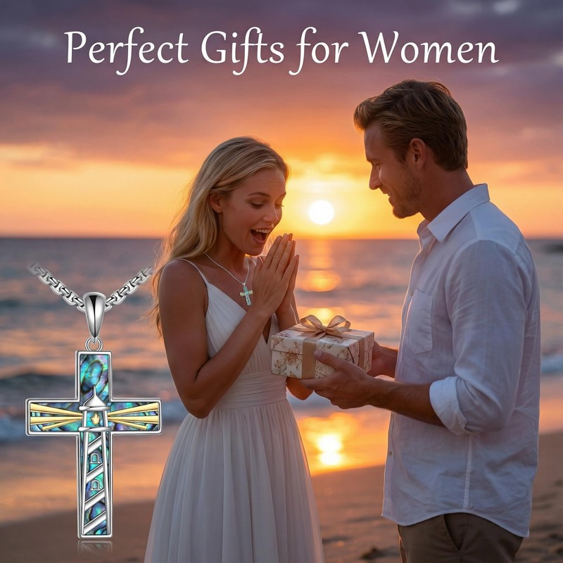 JBAERD Lighthouse Necklace 925 Sterling Silver Lighthouse Cross Pendant Necklace