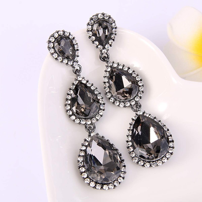 Clearine Ladies Beautiful Small to Large Triple Teardrop Crystal Dangle