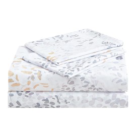 Bloom Studio California King Size Sheets 4 Piece Be Full of Colour Sheets 15”Deep Pocket Soft 100% Microfiber Bedsheet Flowers on Beige Background Pattern Luxury Sheet Set,Easy Care, Wrinkle Free