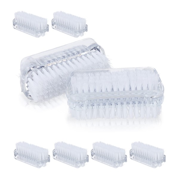 Relaxdays Nail Brush Set of 8 Double-Sided Hand Brushes with Hard Bristles Plastic H x W x D: 3.5 x 8.5 x 3.5 cm Transparent