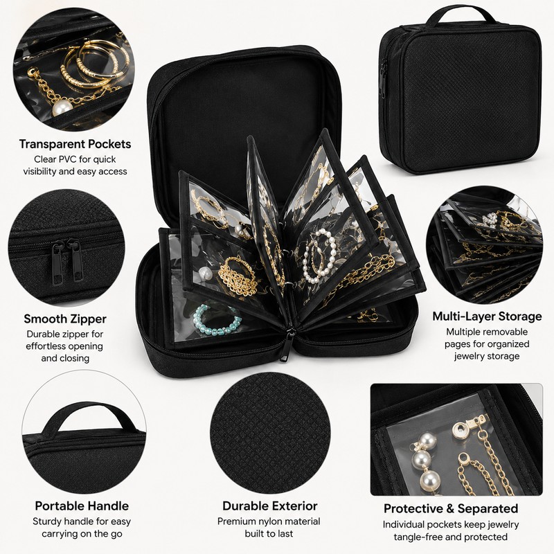 Transparent Travel Jewelry Organizer Bag for Accessories – Multi-Layer PVC
